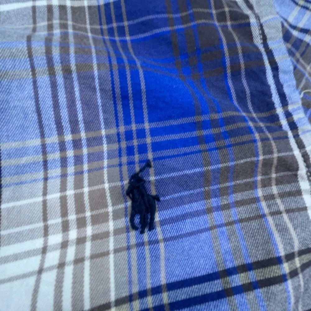 Ralph Lauren Shirt Boys XL Blue Button Up Tartan Plaid Dress Youth Kids Multi *